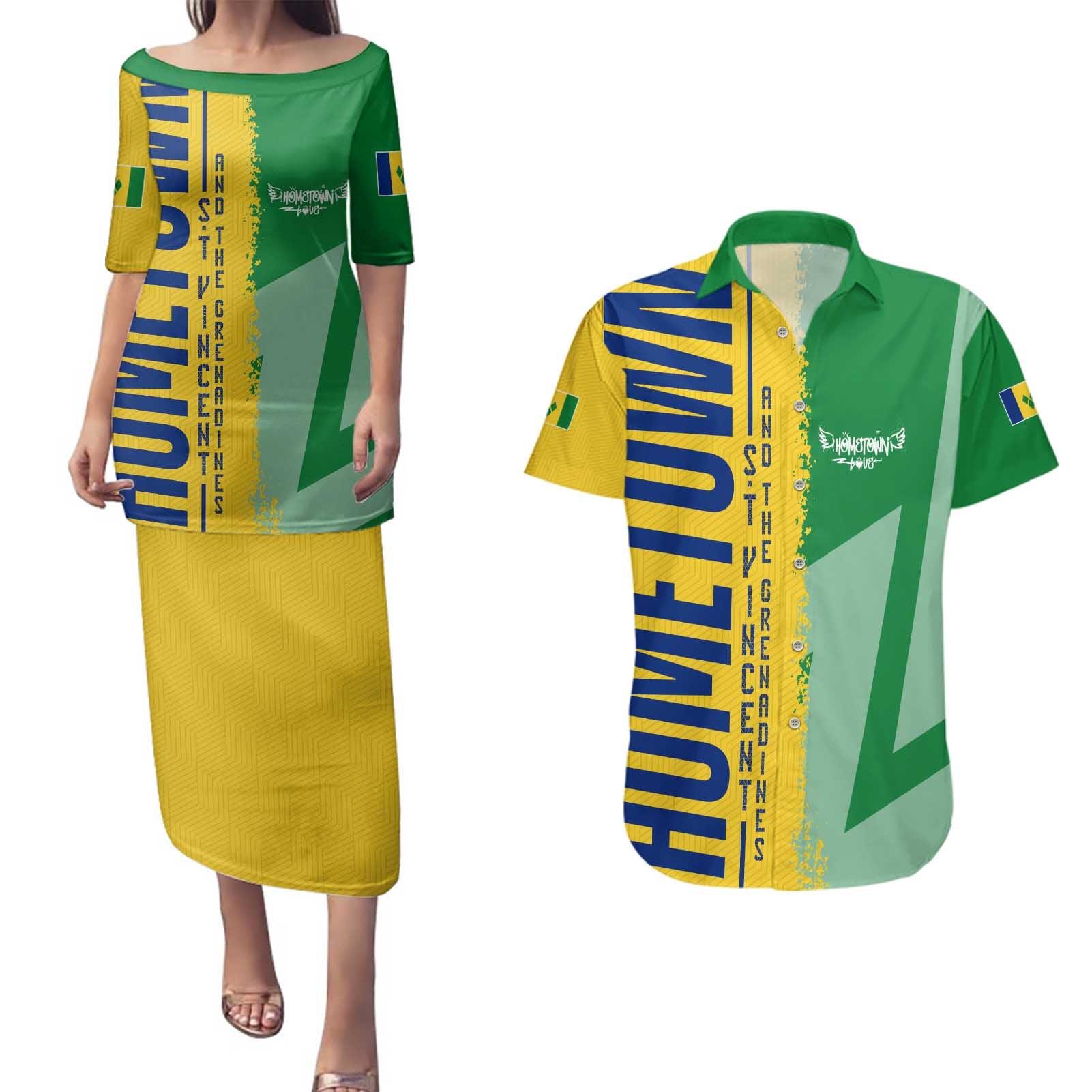 Hometown Saint Vincent and the Grenadines Couples Matching Puletasi and Hawaiian Shirt Flag and Map - Wonder Print Shop