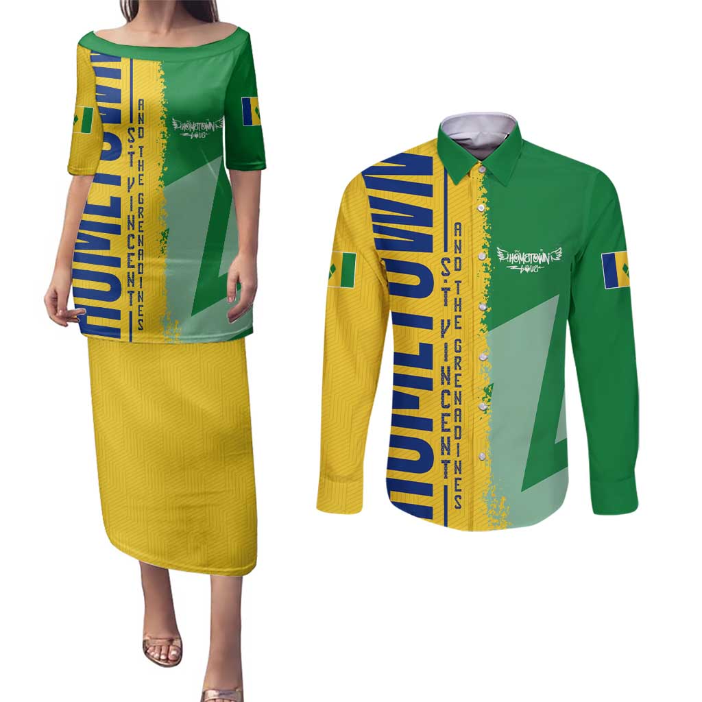 Hometown Saint Vincent and the Grenadines Couples Matching Puletasi and Long Sleeve Button Shirt Flag and Map - Wonder Print Shop