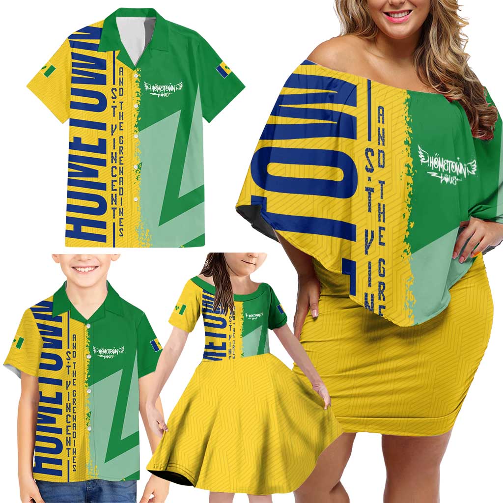 Hometown Saint Vincent and the Grenadines Family Matching Off Shoulder Short Dress and Hawaiian Shirt Flag and Map - Wonder Print Shop