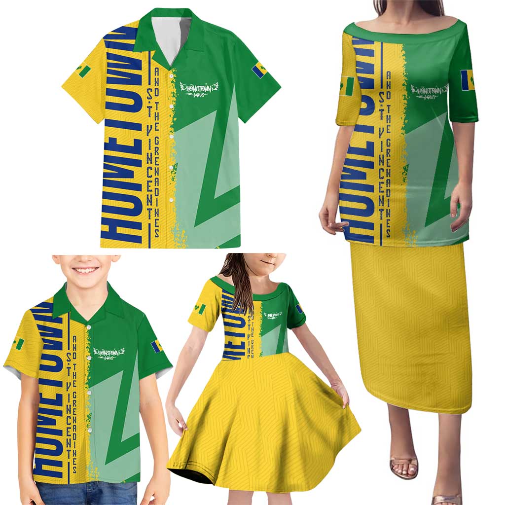 Hometown Saint Vincent and the Grenadines Family Matching Puletasi and Hawaiian Shirt Flag and Map - Wonder Print Shop