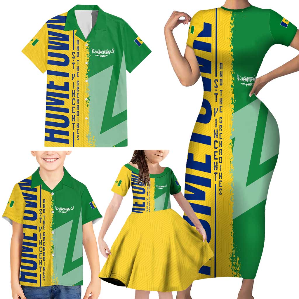 Hometown Saint Vincent and the Grenadines Family Matching Short Sleeve Bodycon Dress and Hawaiian Shirt Flag and Map - Wonder Print Shop