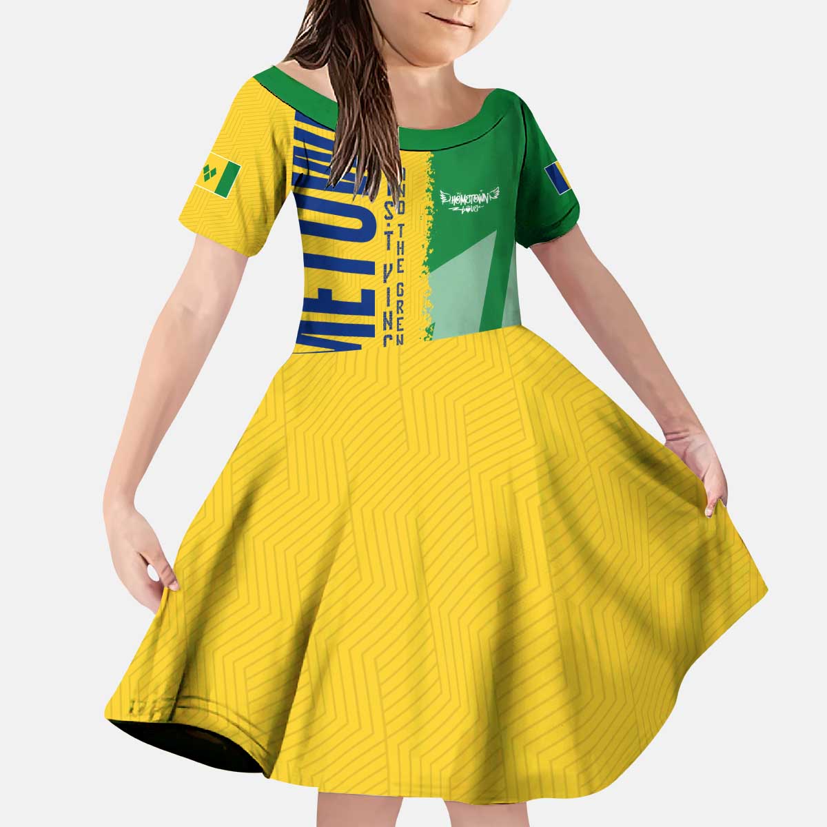 Hometown Saint Vincent and the Grenadines Kid Short Sleeve Dress Flag and Map - Wonder Print Shop