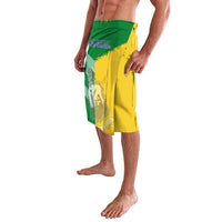 Green and yellow lavalava wrap skirt with flag map graphic, side drape, elastic waist