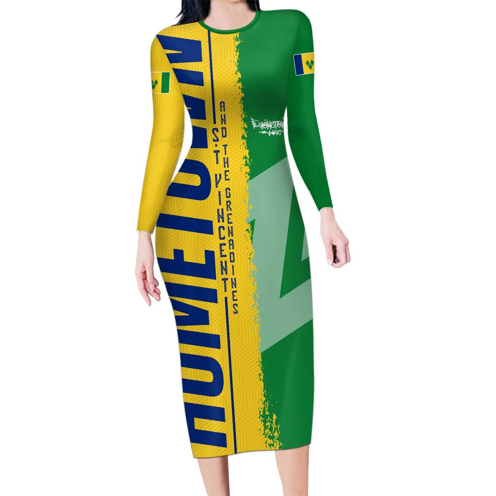 Hometown Saint Vincent and the Grenadines Long Sleeve Bodycon Dress Flag and Map - Wonder Print Shop