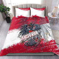 Red and white Austria-themed duvet cover set with eagle crest and two pillowcases