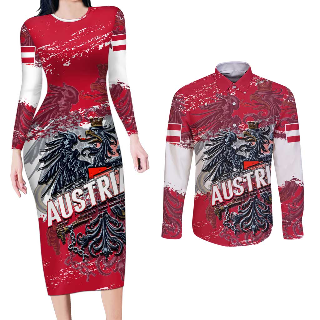 Personalized Coat Of Arms Austria Couples Matching Long Sleeve Bodycon Dress and Long Sleeve Button Shirt Grunge Style - Wonder Print Shop