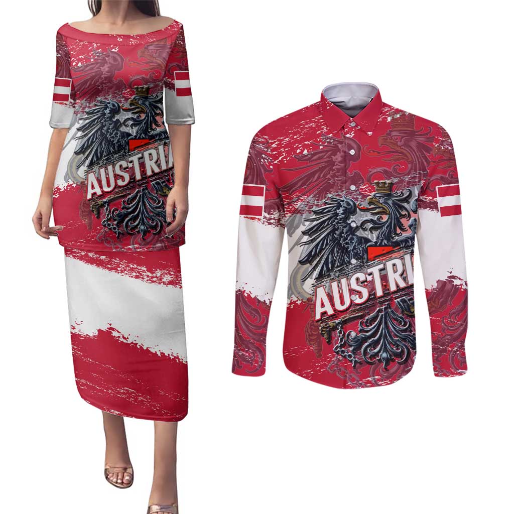 Personalized Coat Of Arms Austria Couples Matching Puletasi and Long Sleeve Button Shirt Grunge Style - Wonder Print Shop