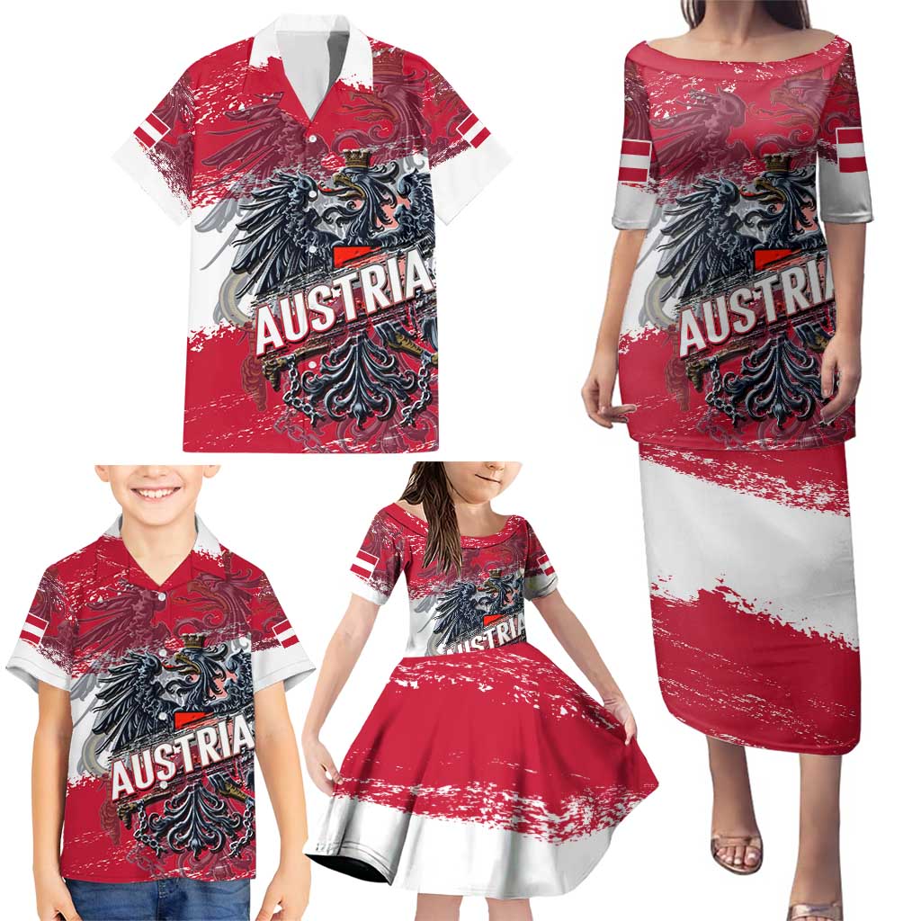 Personalized Coat Of Arms Austria Family Matching Puletasi and Hawaiian Shirt Grunge Style - Wonder Print Shop