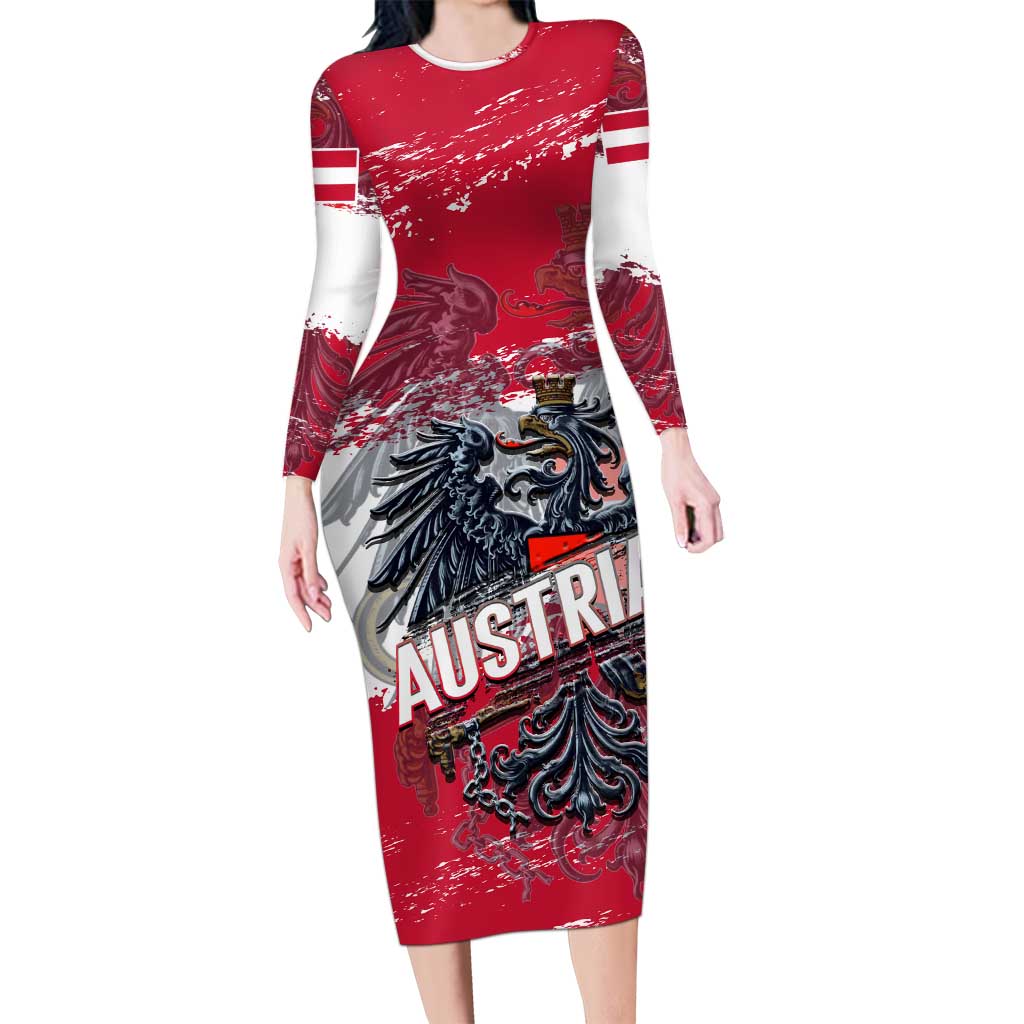 Personalized Coat Of Arms Austria Long Sleeve Bodycon Dress Grunge Style - Wonder Print Shop