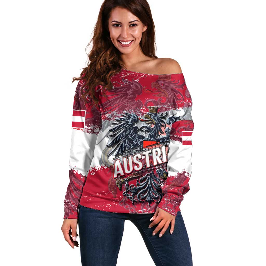 Personalized Coat Of Arms Austria Off Shoulder Sweater Grunge Style - Wonder Print Shop