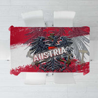 Red grunge-style tablecloth with Austria crest and eagle graphic, rectangular design