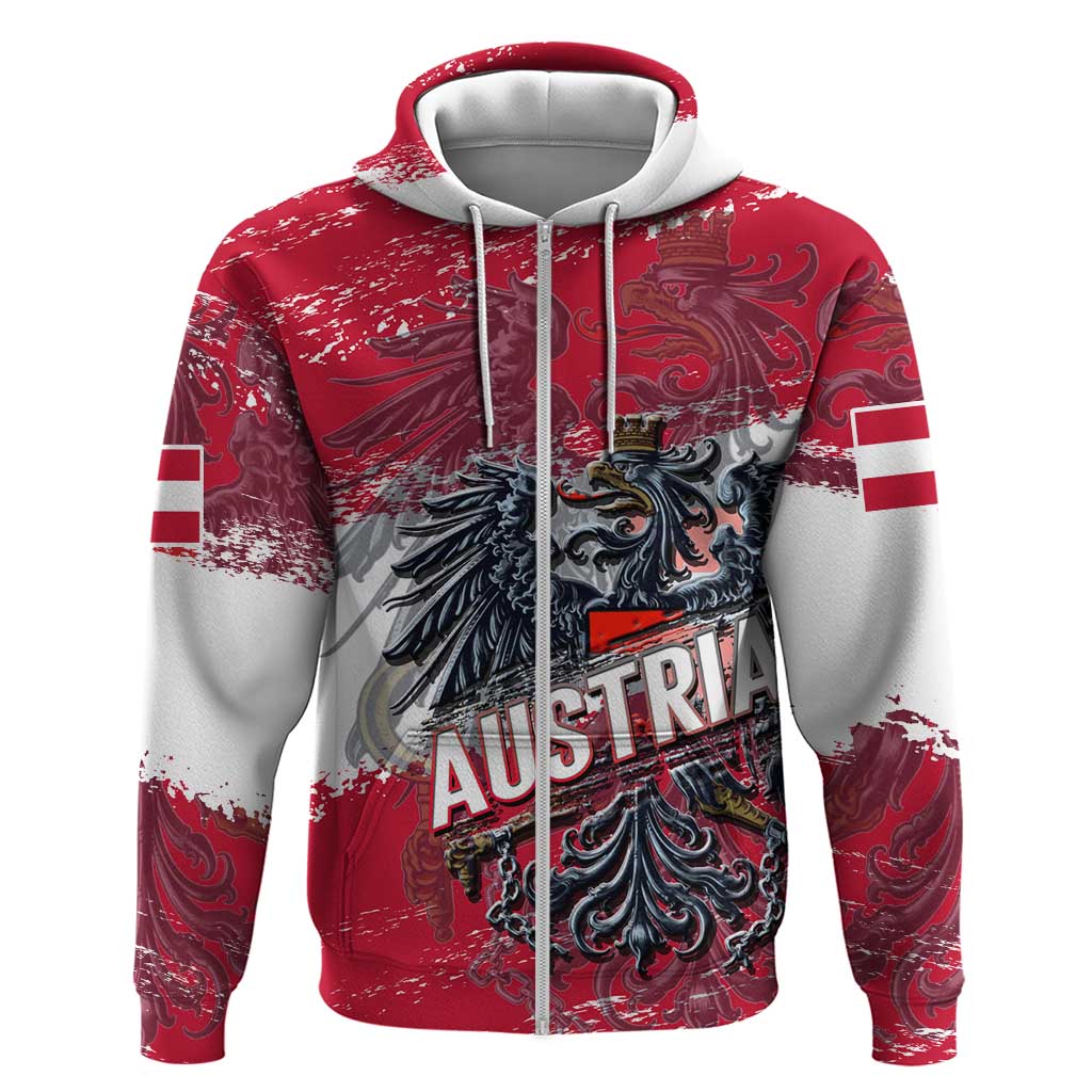 Personalized Coat Of Arms Austria Zip Hoodie Grunge Style - Wonder Print Shop