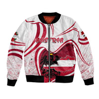 Red and white bomber jacket with full-zip front, Austrian map and flag graphic