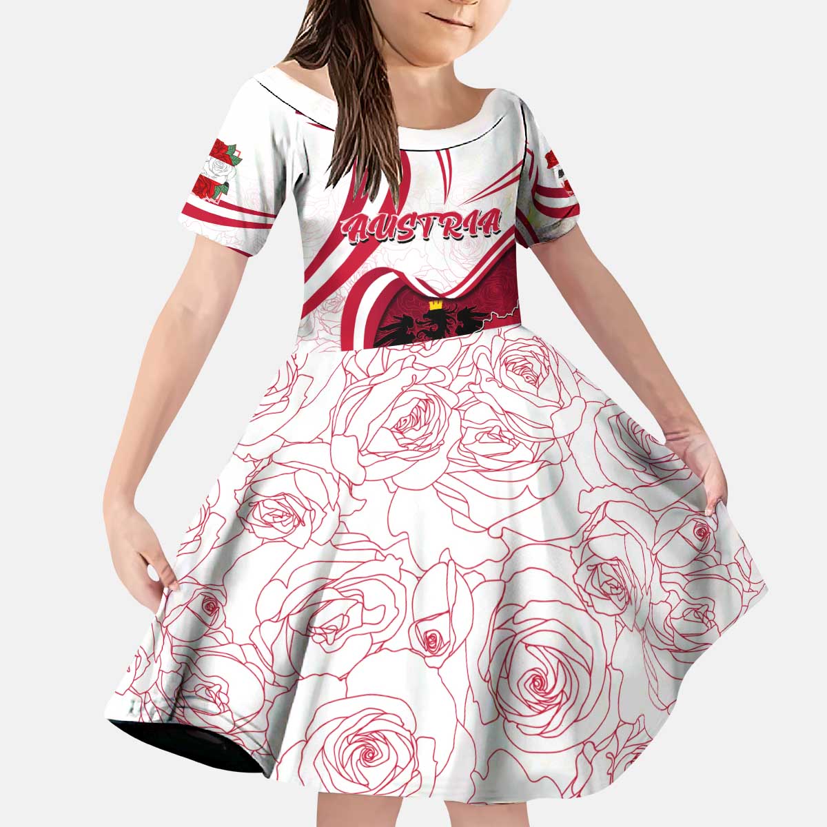 Personalized Austria In My Heart Kid Short Sleeve Dress Osterreich Map Flag - Wonder Print Shop