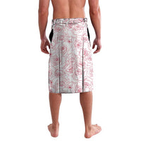 Red and white printed wrap sarong with rose pattern, back view