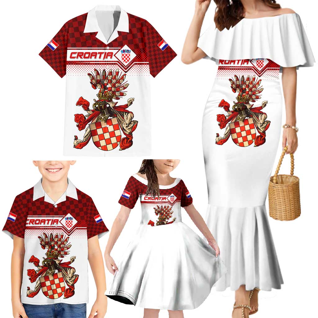 Personalized Croatia Family Matching Mermaid Dress and Hawaiian Shirt Vintage Coat Of Arms