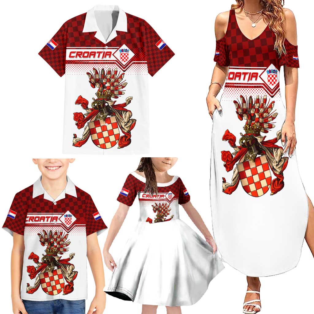 Personalized Croatia Family Matching Summer Maxi Dress and Hawaiian Shirt Vintage Coat Of Arms