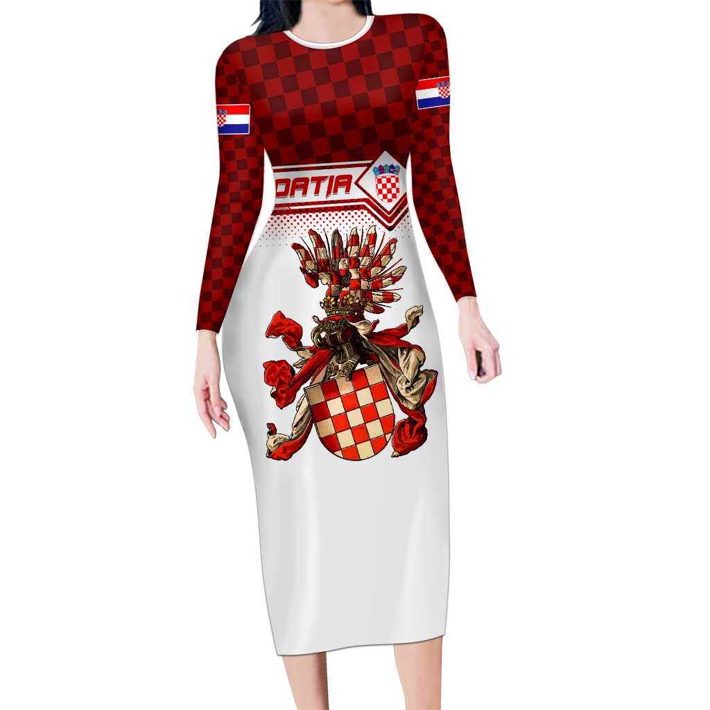 Personalized Croatia Long Sleeve Bodycon Dress Vintage Coat Of Arms