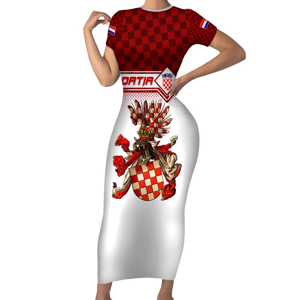 Personalized Croatia Short Sleeve Bodycon Dress Vintage Coat Of Arms