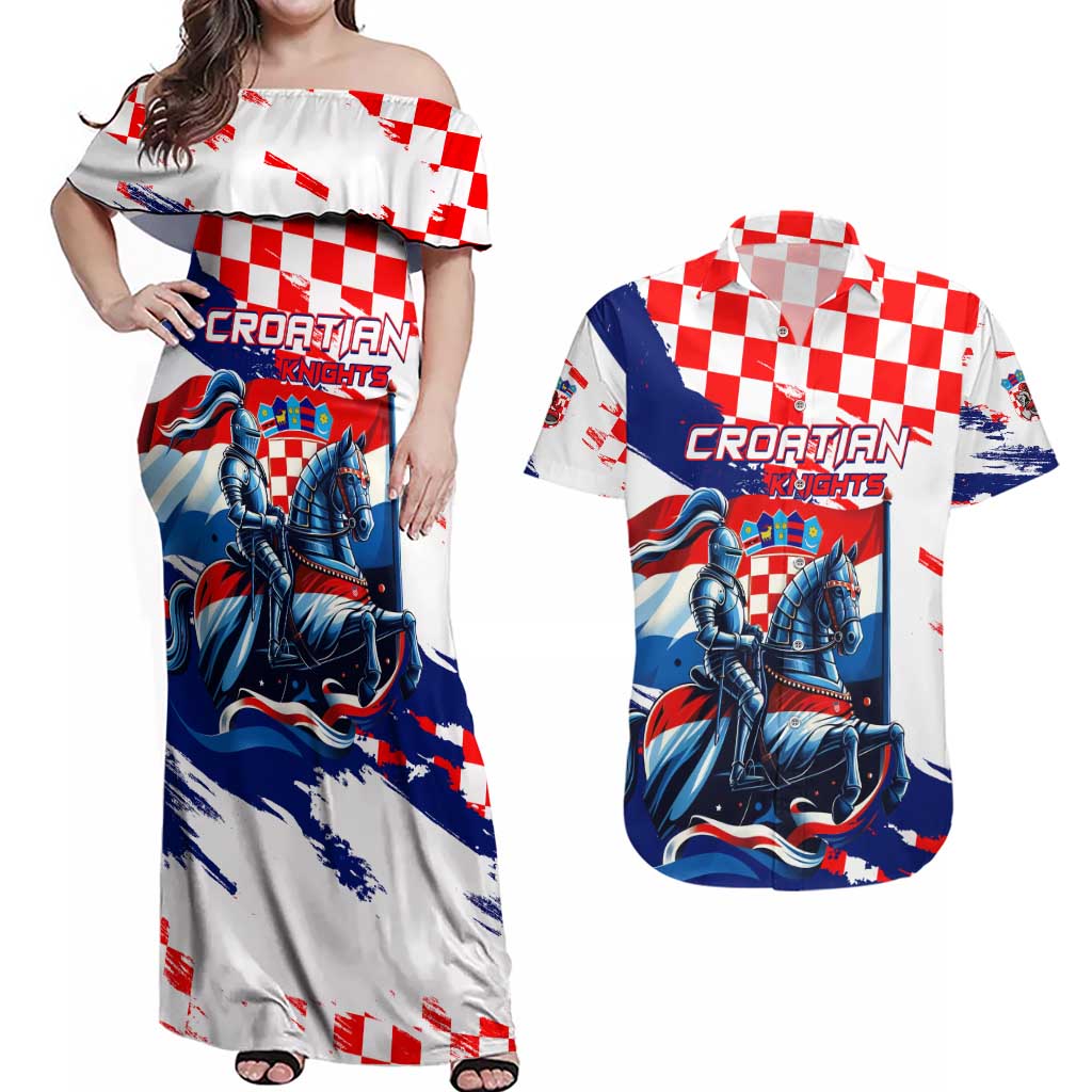 Personalized Croatian Knights Couples Matching Off Shoulder Maxi Dress and Hawaiian Shirt Hrvatska Coat Of Arms