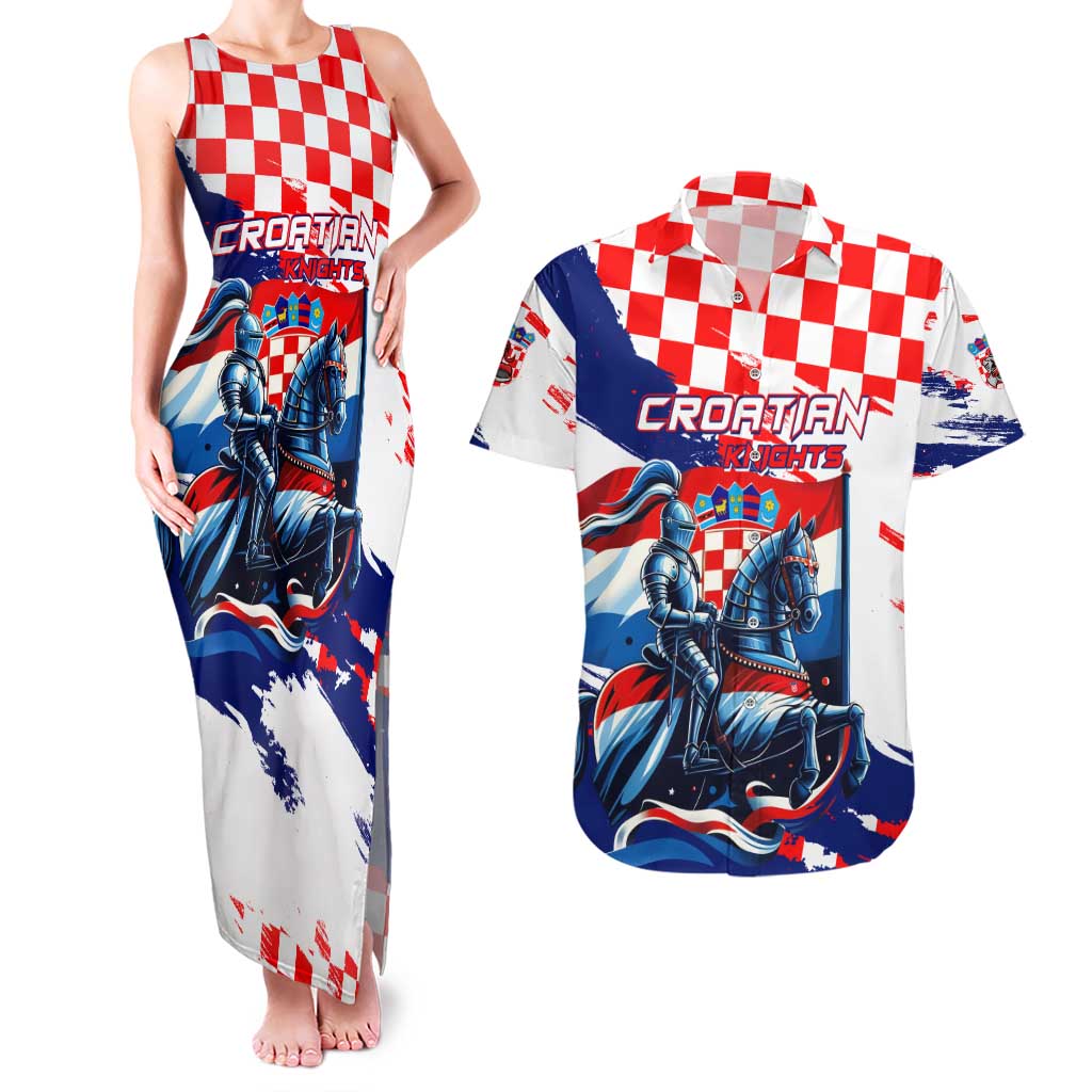 Personalized Croatian Knights Couples Matching Tank Maxi Dress and Hawaiian Shirt Hrvatska Coat Of Arms