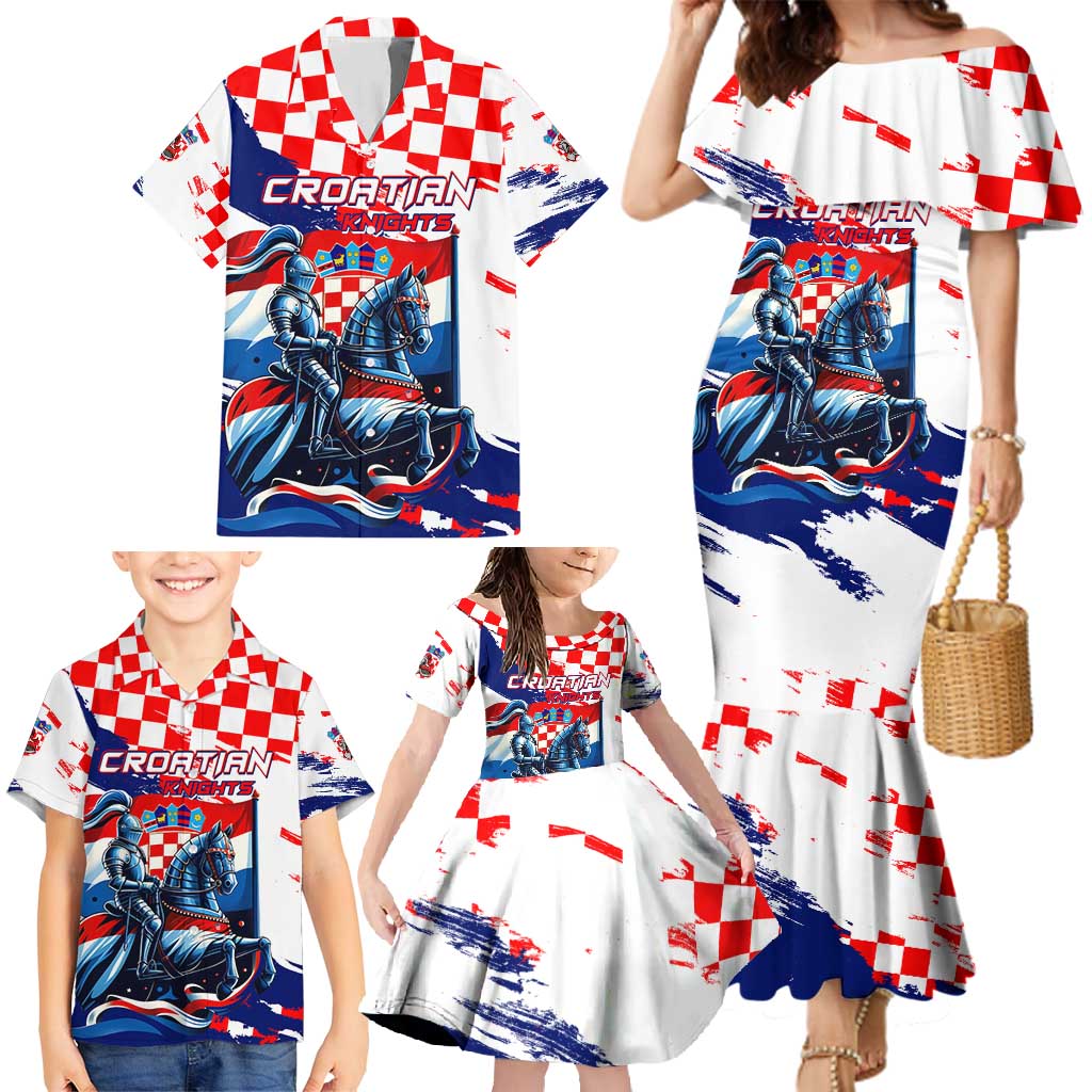 Personalized Croatian Knights Family Matching Mermaid Dress and Hawaiian Shirt Hrvatska Coat Of Arms