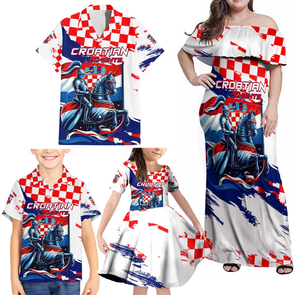 Personalized Croatian Knights Family Matching Off Shoulder Maxi Dress and Hawaiian Shirt Hrvatska Coat Of Arms