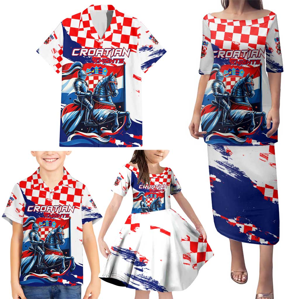 Personalized Croatian Knights Family Matching Puletasi and Hawaiian Shirt Hrvatska Coat Of Arms