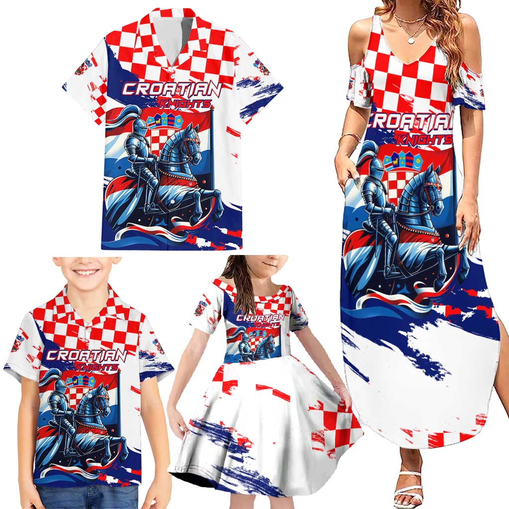 Personalized Croatian Knights Family Matching Summer Maxi Dress and Hawaiian Shirt Hrvatska Coat Of Arms