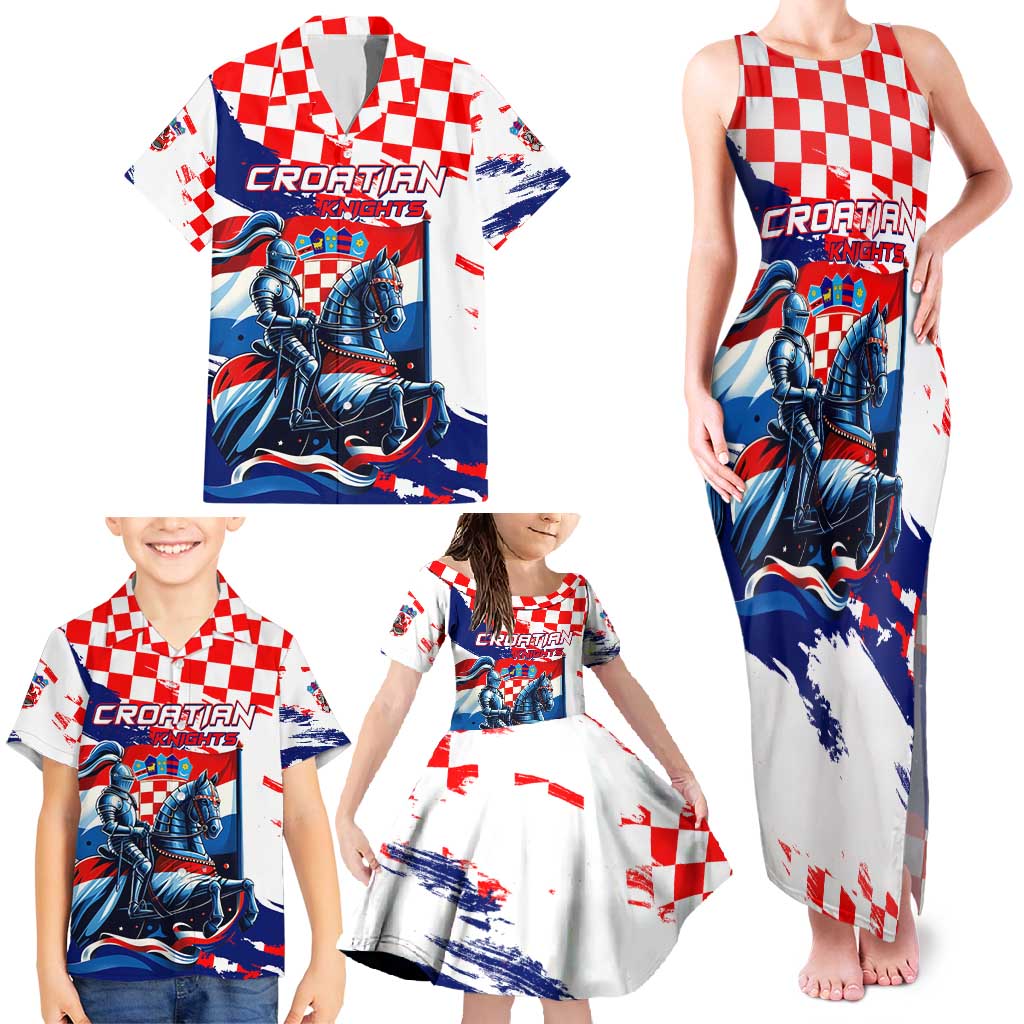 Personalized Croatian Knights Family Matching Tank Maxi Dress and Hawaiian Shirt Hrvatska Coat Of Arms