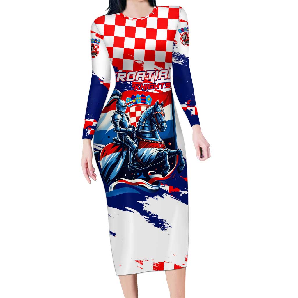 Personalized Croatian Knights Long Sleeve Bodycon Dress Hrvatska Coat Of Arms