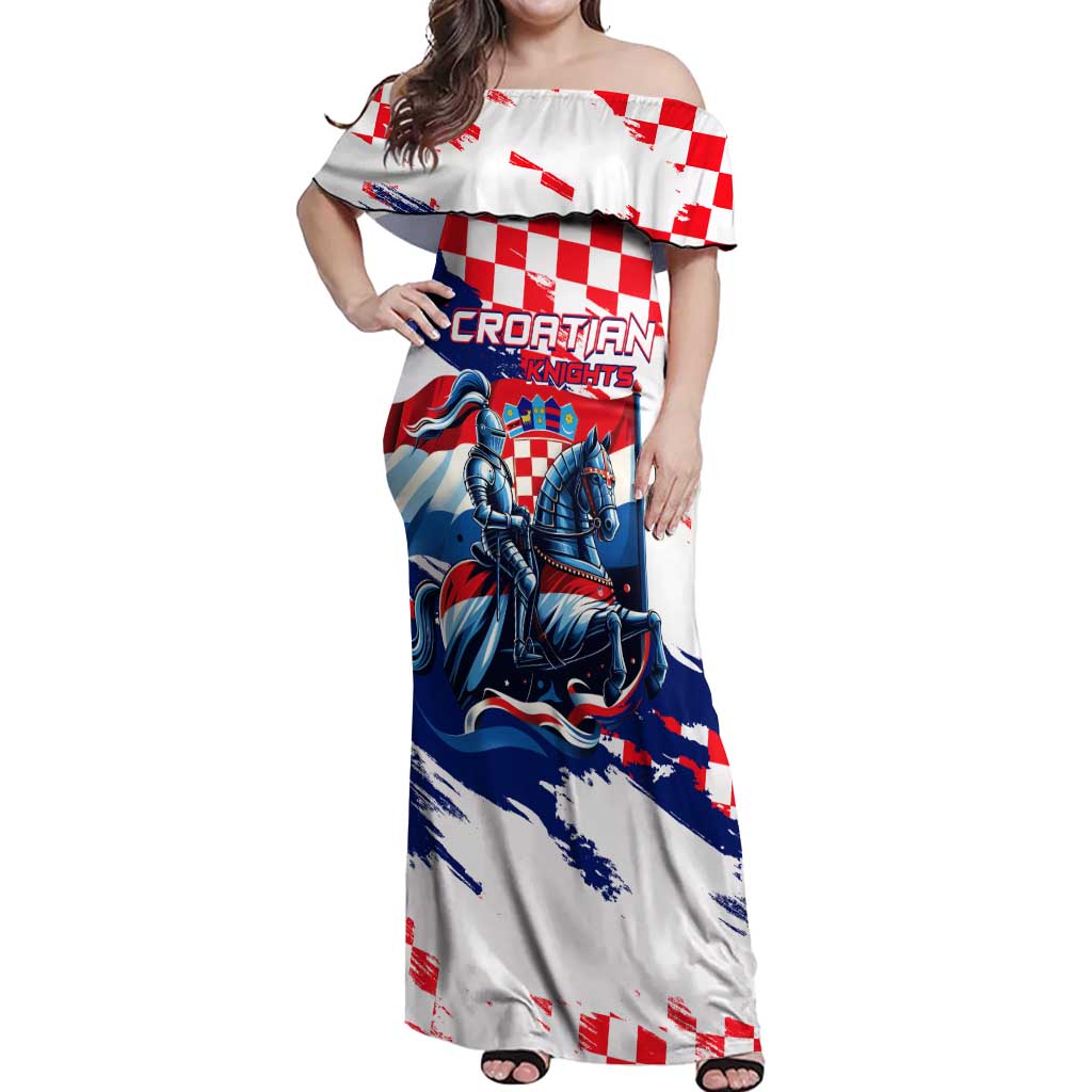 Personalized Croatian Knights Off Shoulder Maxi Dress Hrvatska Coat Of Arms