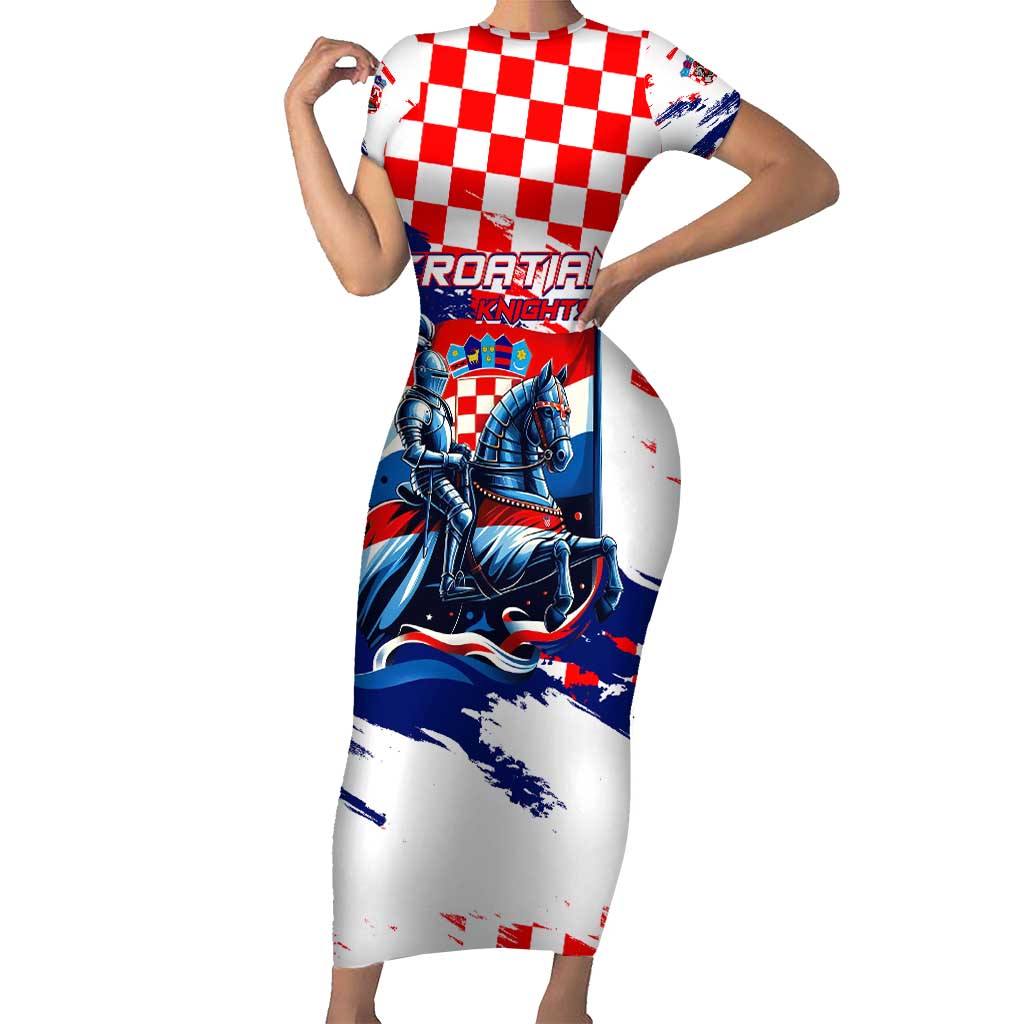 Personalized Croatian Knights Short Sleeve Bodycon Dress Hrvatska Coat Of Arms