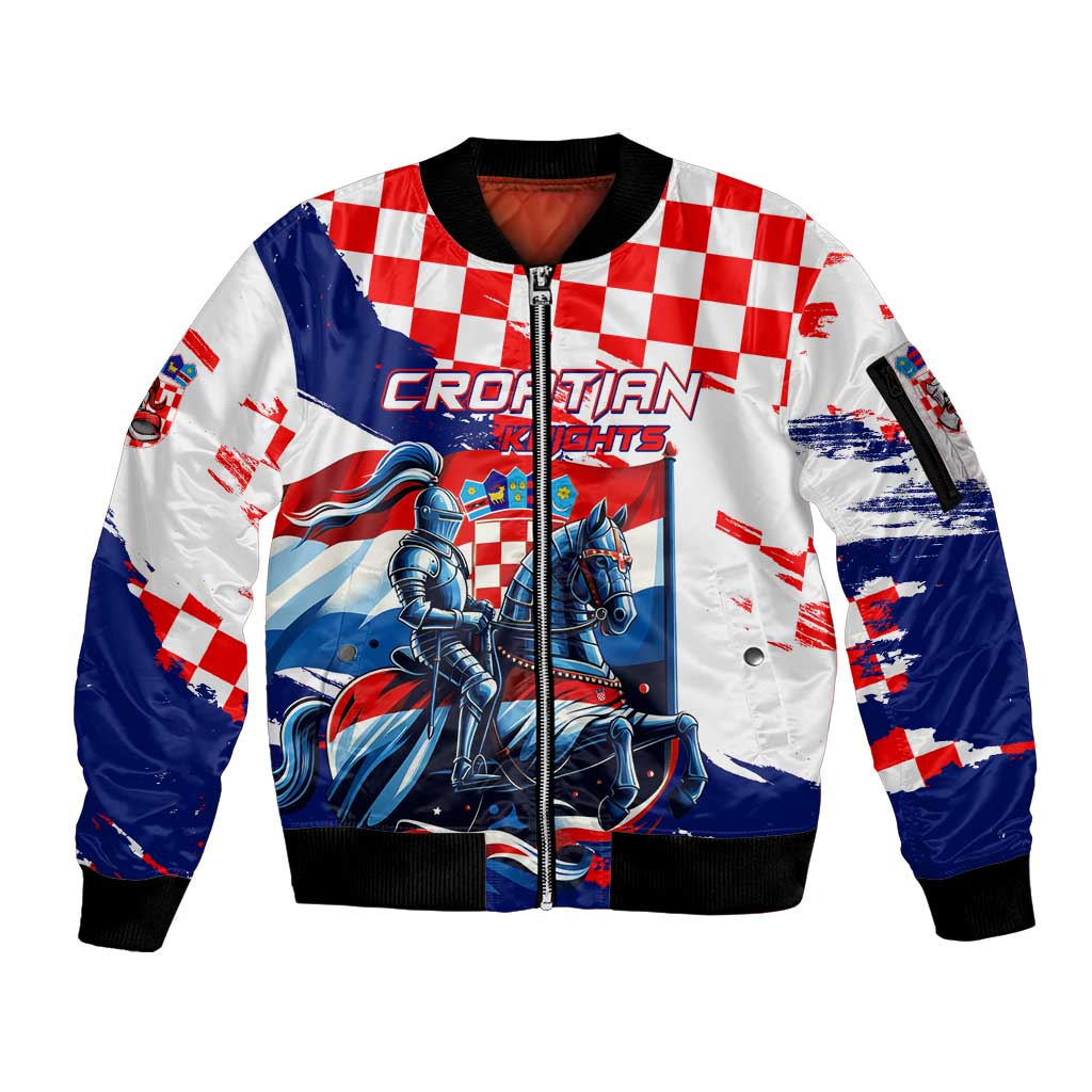 Personalized Croatian Knights Sleeve Zip Bomber Jacket Hrvatska Coat Of Arms - Wonder Print Shop