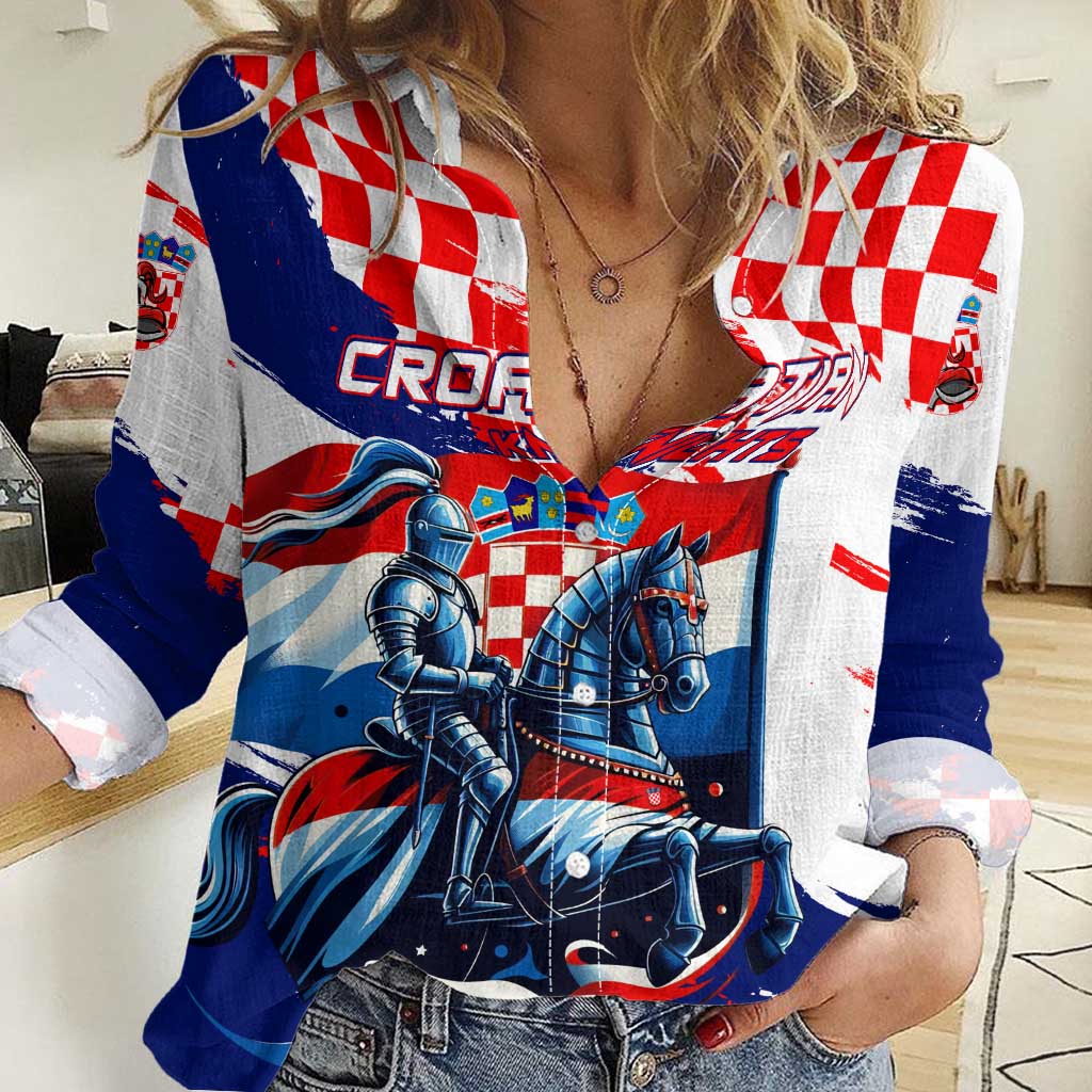 Personalized Croatian Knights Women Casual Shirt Hrvatska Coat Of Arms