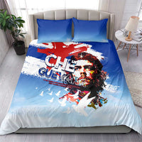 Blue duvet cover set with Che Guevara portrait graphic and two blue pillow shams