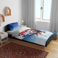 Blue bedding set with Che Guevara portrait graphic on duvet and pillow