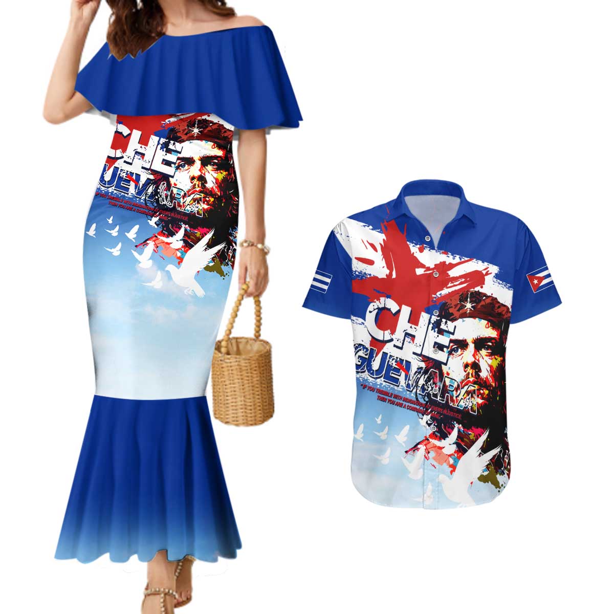 Cuba Che Guevara Couples Matching Mermaid Dress and Hawaiian Shirt Cuban Revolution - Wonder Print Shop