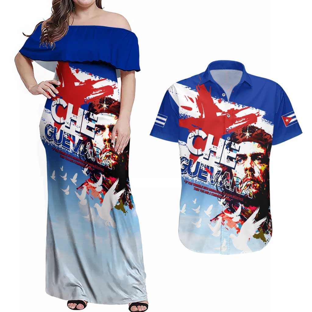 Cuba Che Guevara Couples Matching Off Shoulder Maxi Dress and Hawaiian Shirt Cuban Revolution - Wonder Print Shop