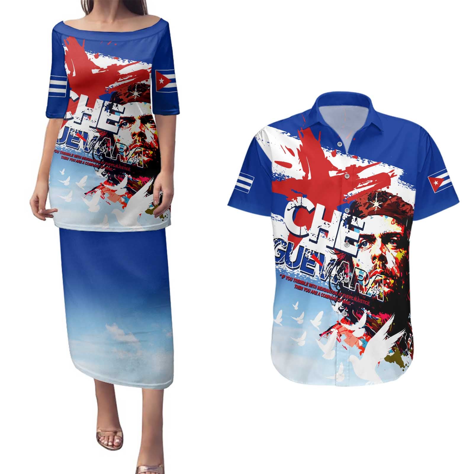 Cuba Che Guevara Couples Matching Puletasi and Hawaiian Shirt Cuban Revolution - Wonder Print Shop