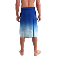 Blue-to-light gray gradient lavalava skirt with elastic waist and drawstring
