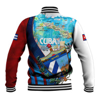 Cuba map baseball jacket with large CUBA back print, ribbed collar and striped cuffs