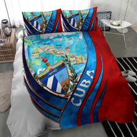 Cuba map duvet cover set with two pillowcases, blue/red banner and shield artwork