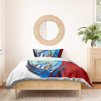 Cuba shield duvet cover with one pillowcase, blue/red map and banner print