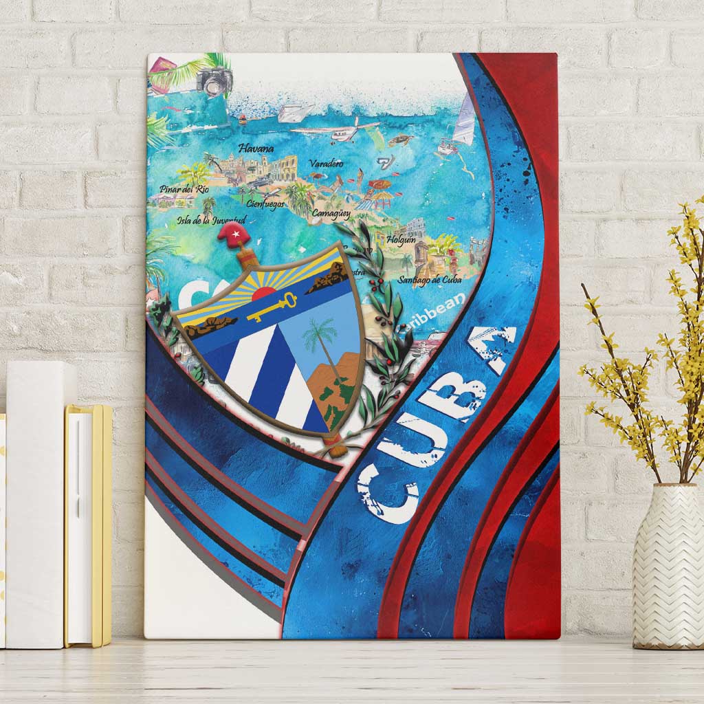 Coat Of Arms Cuba Canvas Wall Art Caribbean Cuban Map - Wonder Print Shop