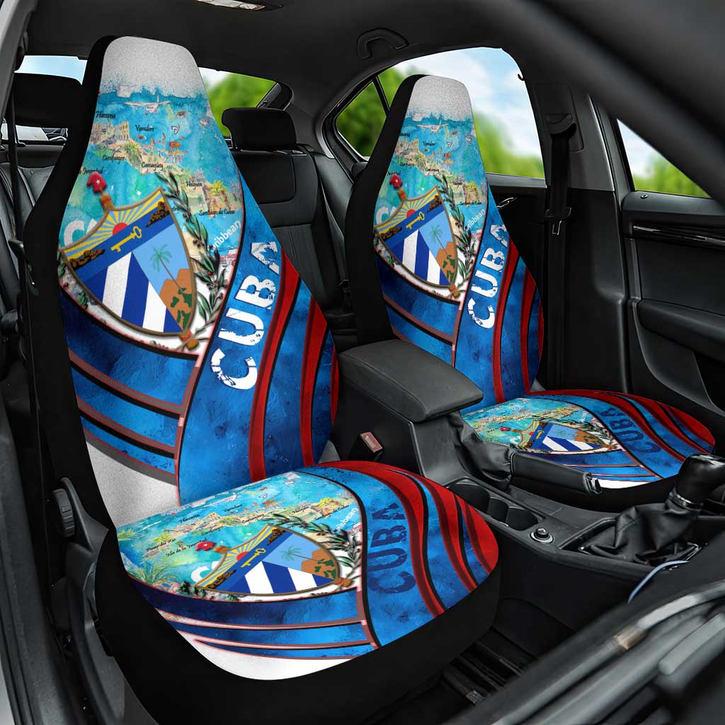 Coat Of Arms Cuba Car Seat Cover Caribbean Cuban Map - Wonder Print Shop