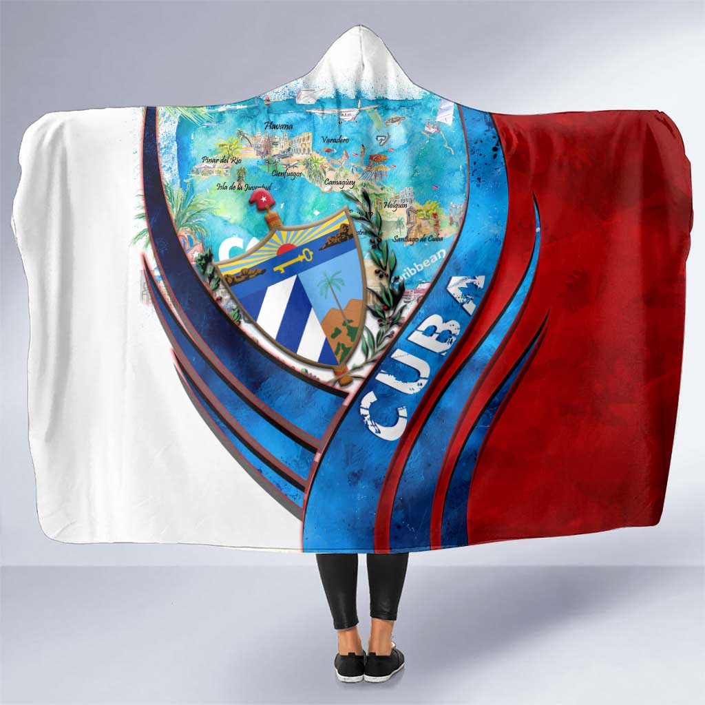 Coat Of Arms Cuba Hooded Blanket Caribbean Cuban Map