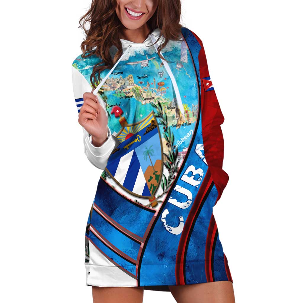 Coat Of Arms Cuba Hoodie Dress Caribbean Cuban Map - Wonder Print Shop