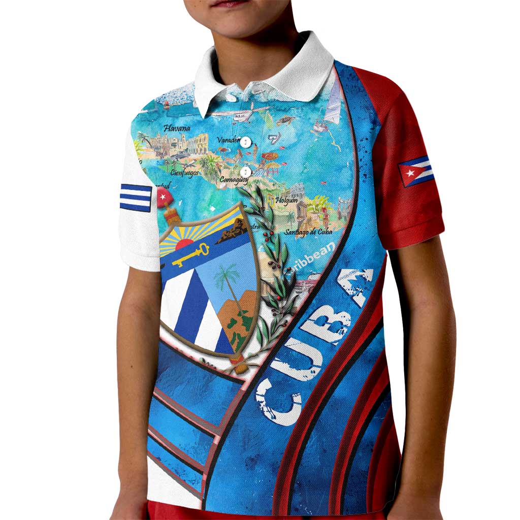 Coat Of Arms Cuba Kid Polo Shirt Caribbean Cuban Map - Wonder Print Shop