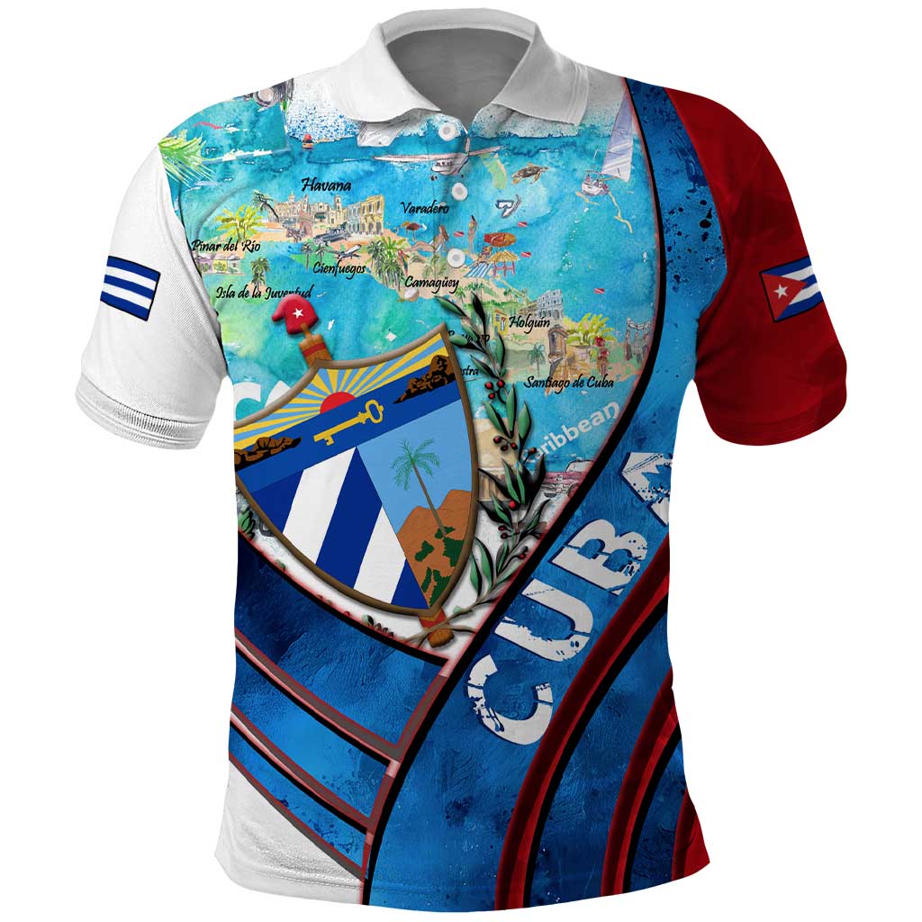 Coat Of Arms Cuba Polo Shirt Caribbean Cuban Map - Wonder Print Shop